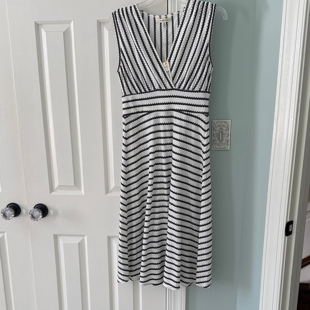 Max Studio Black and White Striped Midi Dress